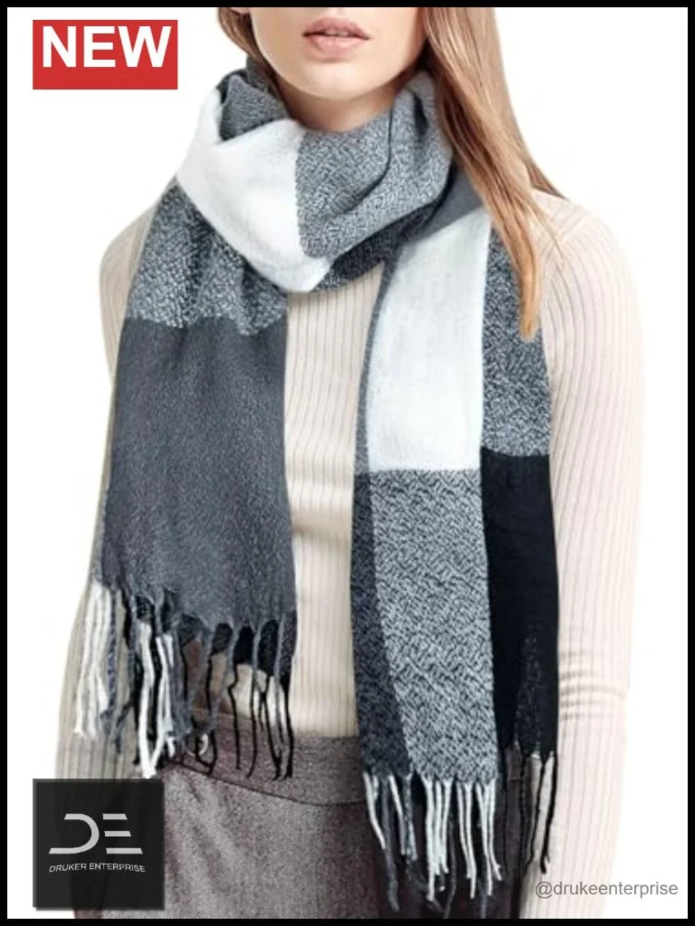Oversized Plaid Winter Scarf Shawl Wrap Long Warm Cashmere-like Acrylic
